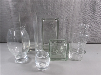 ASSORTED CLEAR GLASS VASES