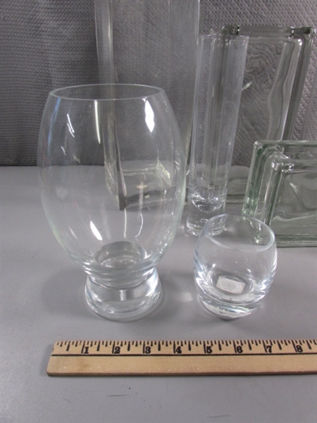 ASSORTED CLEAR GLASS VASES