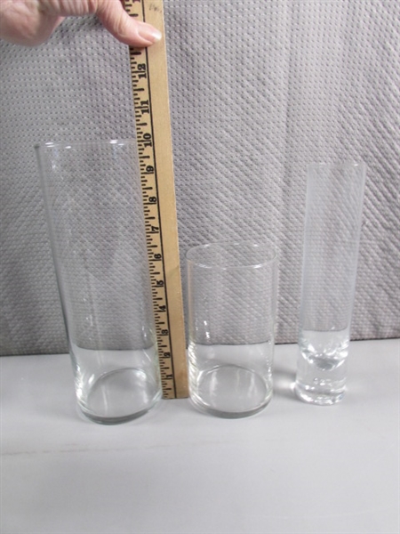 ASSORTED CLEAR GLASS VASES