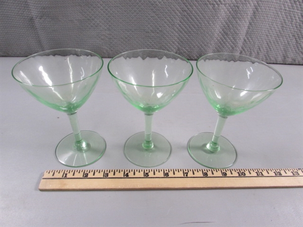 3 VINTAGE URANIUM WINE GLASSES