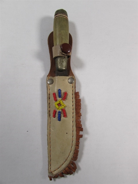 SMALL VINTAGE FINNISH KNIFE W/BEADED SHEATH