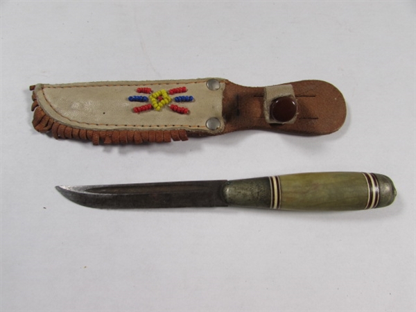 SMALL VINTAGE FINNISH KNIFE W/BEADED SHEATH