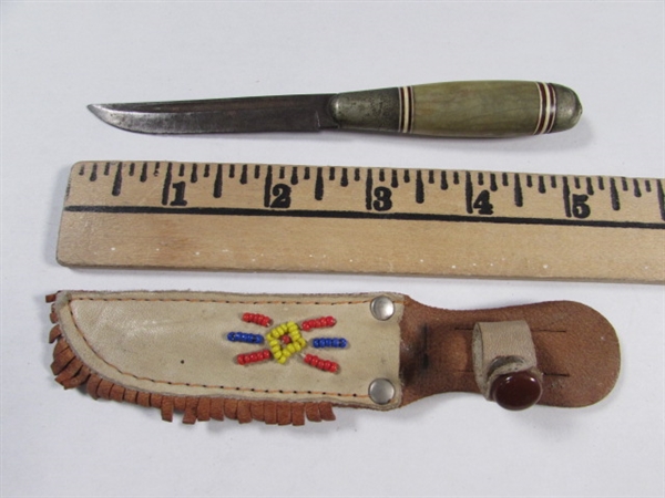 SMALL VINTAGE FINNISH KNIFE W/BEADED SHEATH