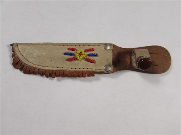 SMALL VINTAGE FINNISH KNIFE W/BEADED SHEATH