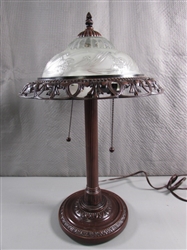 METAL TABLE LAMP W/GLASS SHADE