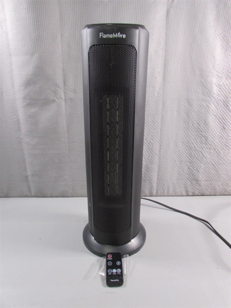 FLAMEMORE ELECTRIC TOWER HEATER W/FAN & REMOTE