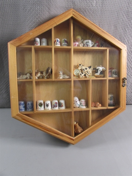 DISPLAY CABINET WITH THIMBLES & OTHER MINI NIC-NACS