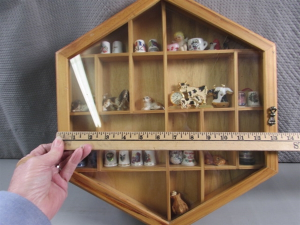 DISPLAY CABINET WITH THIMBLES & OTHER MINI NIC-NACS