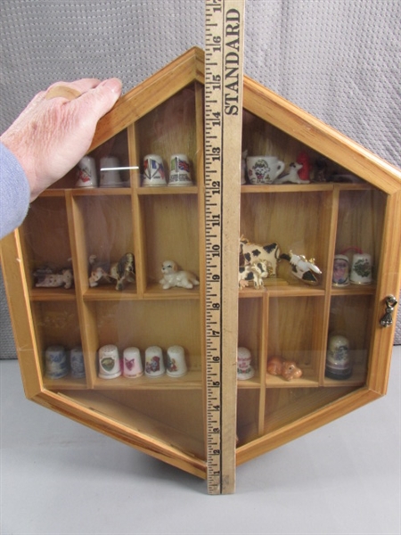 DISPLAY CABINET WITH THIMBLES & OTHER MINI NIC-NACS