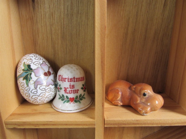 DISPLAY CABINET WITH THIMBLES & OTHER MINI NIC-NACS