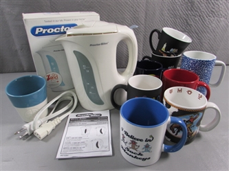 PROCTOR SILEX ELECTRIC KETTLE & MUGS