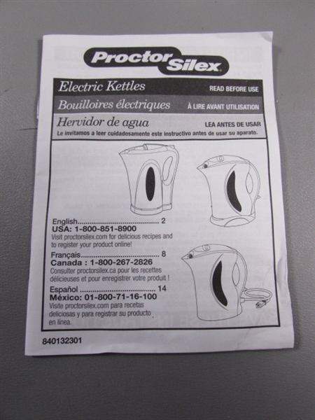 PROCTOR SILEX ELECTRIC KETTLE & MUGS