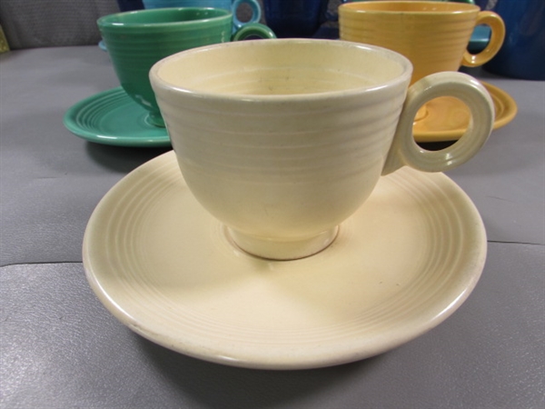 FIESTAWARE TEA CUPS & SAUCERS & A COFFEE MUG