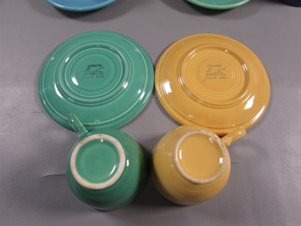 FIESTAWARE TEA CUPS & SAUCERS & A COFFEE MUG