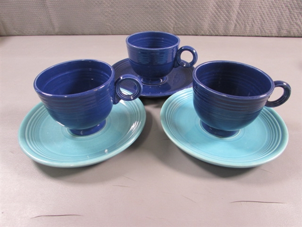 FIESTAWARE TEA CUPS & SAUCERS & A COFFEE MUG