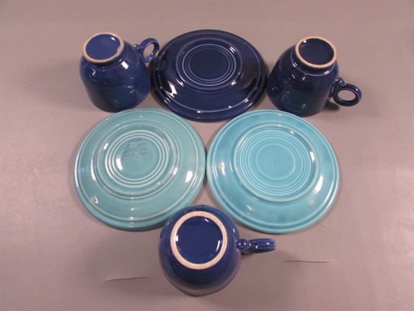 FIESTAWARE TEA CUPS & SAUCERS & A COFFEE MUG