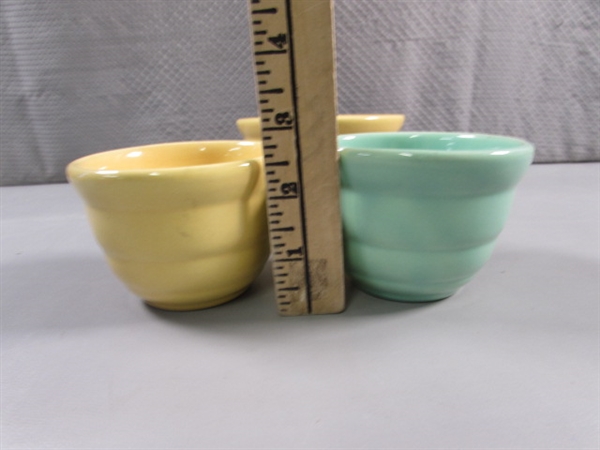 SMALL BAUER BOWLS & SALT & PEPPER SHAKERS