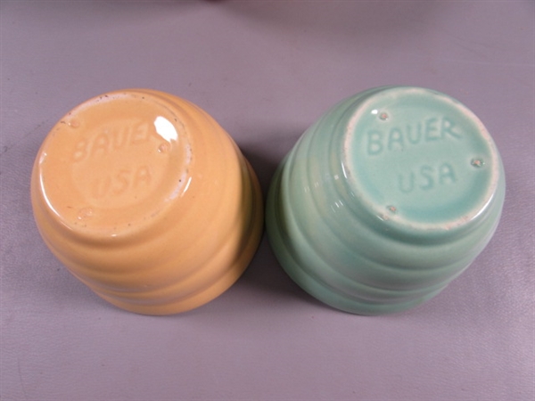 SMALL BAUER BOWLS & SALT & PEPPER SHAKERS