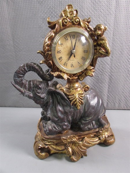 ELEPHANT STATUE W/CLOCK - RESIN