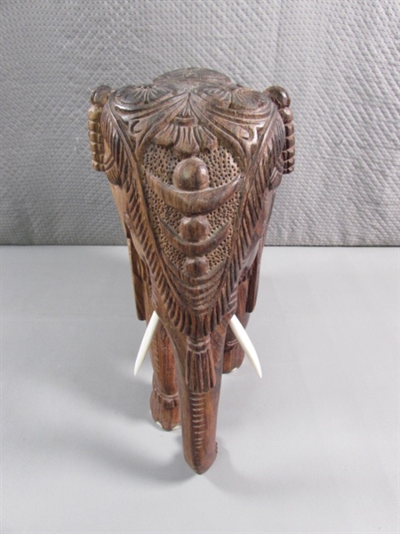 INTRICATELY CARVED WOODEN ELEPHANT STATUE