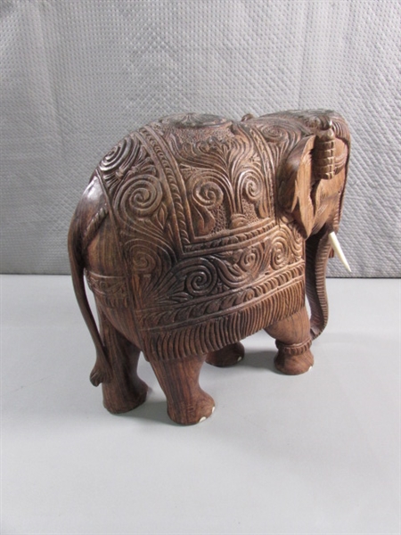 INTRICATELY CARVED WOODEN ELEPHANT STATUE