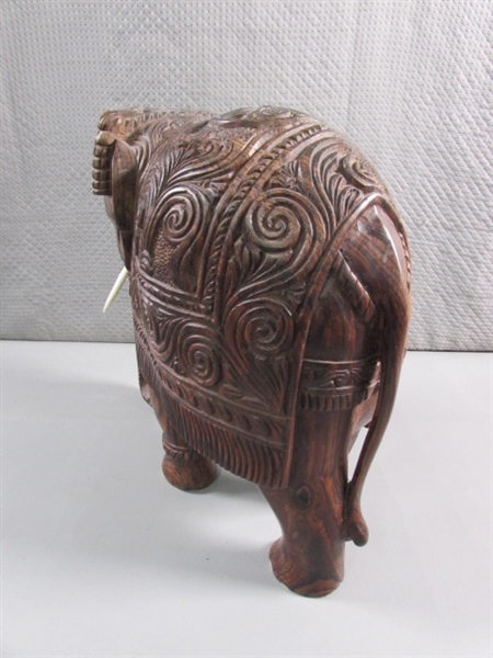 INTRICATELY CARVED WOODEN ELEPHANT STATUE