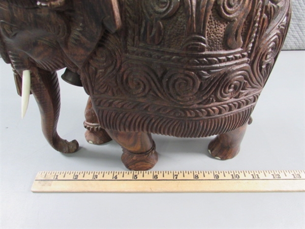 INTRICATELY CARVED WOODEN ELEPHANT STATUE