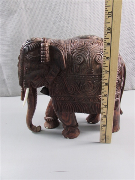 INTRICATELY CARVED WOODEN ELEPHANT STATUE