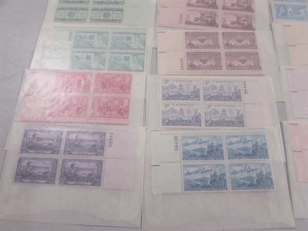 MOSTLY 3 CENT US POSTAGE STAMP BLOCKS IN GLASSINE ENVELOPES-UNUSED