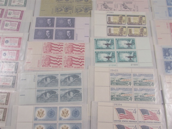 MOSTLY 4 CENT US POSTAGE STAMP BLOCKS IN GLASSINE ENVELOPES-UNUSED