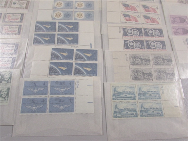 MOSTLY 4 CENT US POSTAGE STAMP BLOCKS IN GLASSINE ENVELOPES-UNUSED