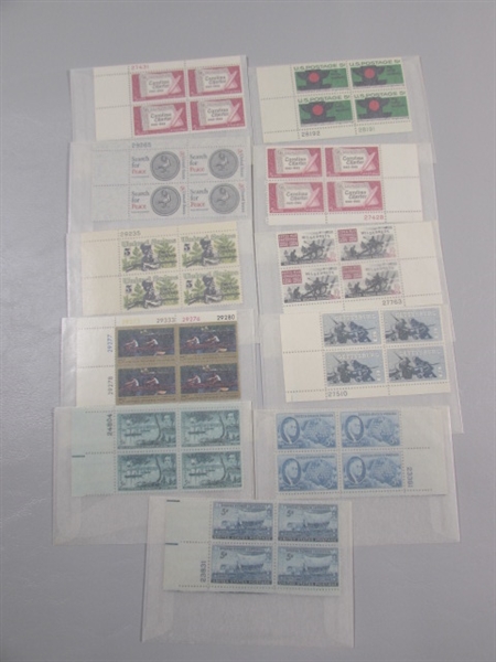 MOSTLY 4 CENT US POSTAGE STAMP BLOCKS IN GLASSINE ENVELOPES-UNUSED