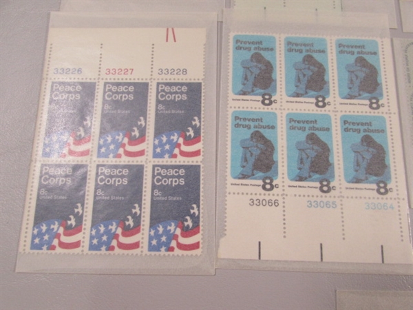 G, 1-11 CENT US POSTAGE STAMP BLOCKS IN GLASSINE ENVELOPES-UNUSED