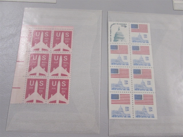 G, 1-11 CENT US POSTAGE STAMP BLOCKS IN GLASSINE ENVELOPES-UNUSED