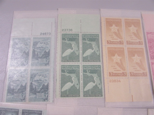 3 CENT US POSTAGE STAMP BLOCKS IN GLASSINE ENVELOPES