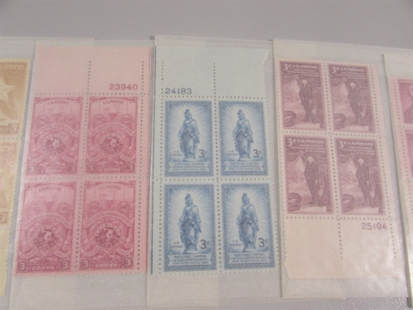 3 CENT US POSTAGE STAMP BLOCKS IN GLASSINE ENVELOPES