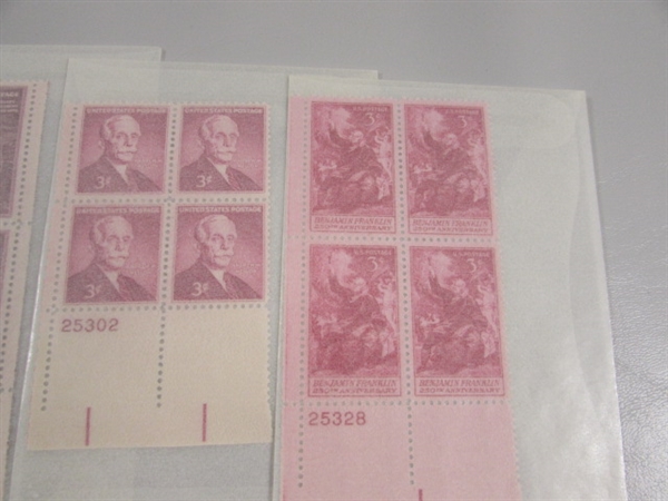 3 CENT US POSTAGE STAMP BLOCKS IN GLASSINE ENVELOPES