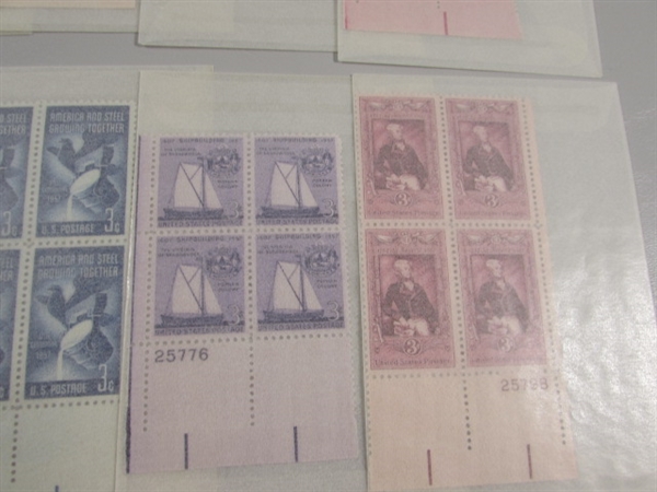 3 CENT US POSTAGE STAMP BLOCKS IN GLASSINE ENVELOPES