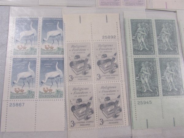 3 CENT US POSTAGE STAMP BLOCKS IN GLASSINE ENVELOPES