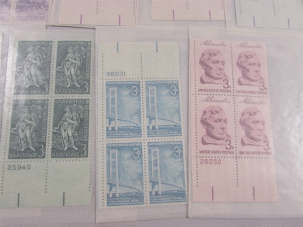 3 CENT US POSTAGE STAMP BLOCKS IN GLASSINE ENVELOPES