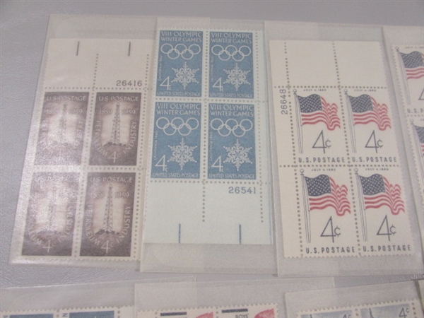 4 CENT US POSTAGE STAMP BLOCKS IN GLASSINE ENVELOPES-UNUSED