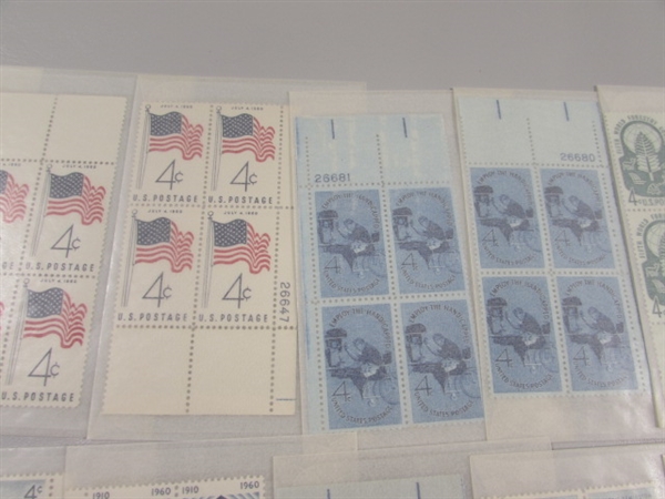 4 CENT US POSTAGE STAMP BLOCKS IN GLASSINE ENVELOPES-UNUSED