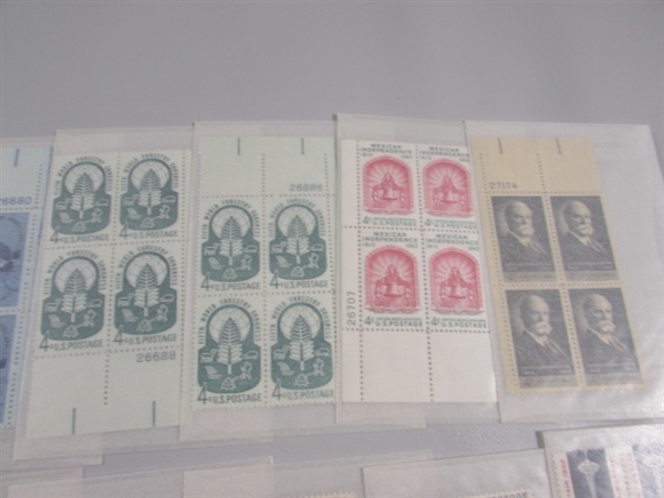 4 CENT US POSTAGE STAMP BLOCKS IN GLASSINE ENVELOPES-UNUSED