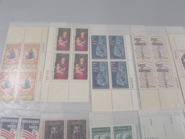 5 CENT US POSTAGE STAMP BLOCKS IN GLASSINE ENVELOPES-UNUSED