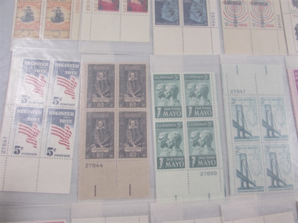 5 CENT US POSTAGE STAMP BLOCKS IN GLASSINE ENVELOPES-UNUSED