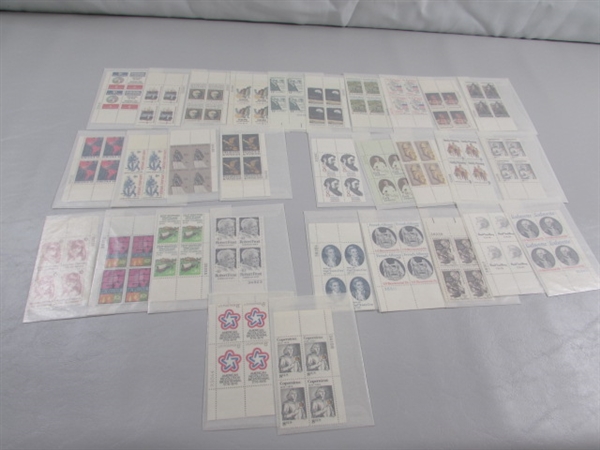 6-13 CENT US POSTAGE STAMP BLOCKS IN GLASSINE ENVELOPES-UNUSED