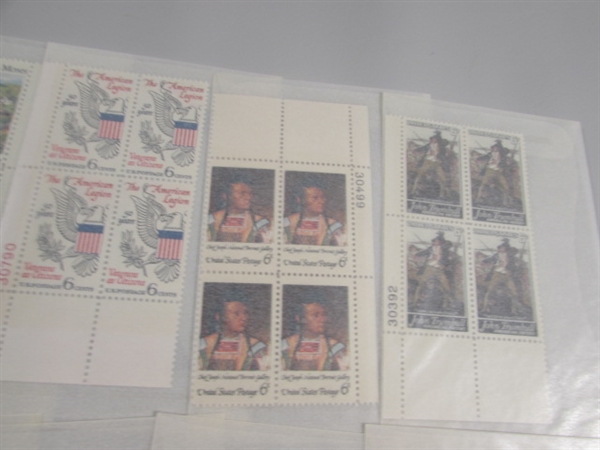 6-13 CENT US POSTAGE STAMP BLOCKS IN GLASSINE ENVELOPES-UNUSED