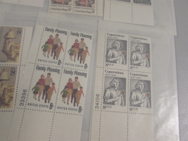 6-13 CENT US POSTAGE STAMP BLOCKS IN GLASSINE ENVELOPES-UNUSED