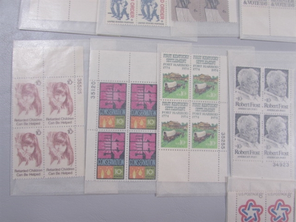 6-13 CENT US POSTAGE STAMP BLOCKS IN GLASSINE ENVELOPES-UNUSED