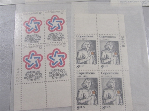 6-13 CENT US POSTAGE STAMP BLOCKS IN GLASSINE ENVELOPES-UNUSED